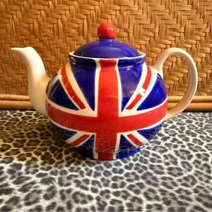 Union Jack Tea Pot UK Britain Windhorse Blue Red Ceramic Teapot